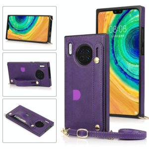 For Huawei Mate 30 Wrist Strap PU+TPU Shockproof Protective Case with Crossbody Lanyard & Holder & Card Slot(Purple) (OEM)