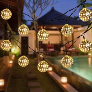 Ironwork Hollow Small Ball Outdoor LED Light String Garden Festival Decoration Light with Remote Control, Specification:Waterproof Battery Box 50 LEDs(Warm White) (OEM)