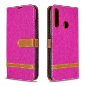 For Huawei Y6P Color Matching Denim Texture Horizontal Flip Leather Case with Holder & Card Slots & Wallet & Lanyard(Rose Red) (OEM)