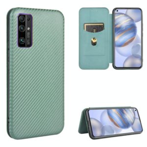For Huawei Honor 30 Carbon Fiber Texture Horizontal Flip TPU + PC + PU Leather Case with Card Slot(Green) (OEM)