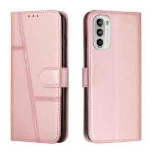 For Motorola Moto G52 Stitching Calf Texture Buckle Leather Phone Case(Rose Gold) (OEM)