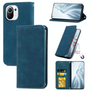 For Xiaomi Mi 11 Retro Skin Feel Business Magnetic Horizontal Flip Leather Case With Holder & Card Slots & Wallet & Photo Frame(Blue) (OEM)