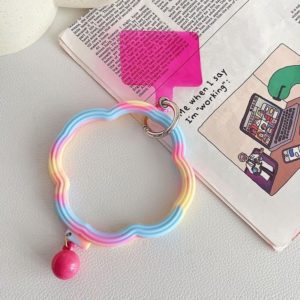 Flower-shaped Wave Phone Case Anti-lost Keychain Silicone Bracelet(Rainbow) (OEM)