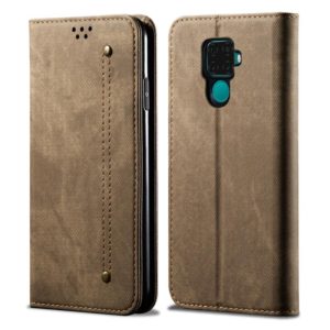 For Huawei Mate 30 Lite Denim Texture Casual Style Horizontal Flip Leather Case with Holder & Card Slots & Wallet(Khaki) (OEM)