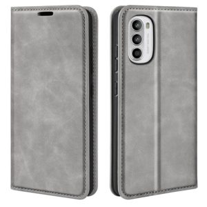 For Motorola Moto G52 4G Retro-skin Magnetic Suction Leather Phone Case(Grey) (OEM)