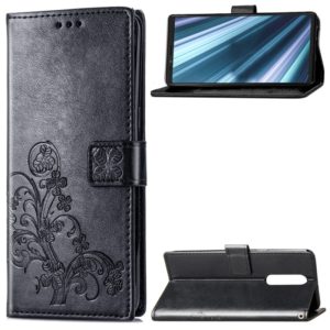 Lucky Clover Pressed Flowers Pattern Leather Case for Sony Xperia 1 / Xperia XZ4, with Holder & Card Slots & Wallet & Hand Strap (Black) (OEM)