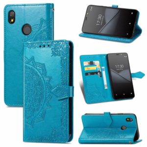 For TECNO Pop 3 Mandala Flower Embossed Horizontal Flip Leather Case with Bracket / Card Slot / Wallet / Lanyard(Blue) (OEM)