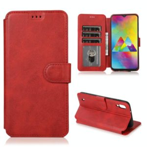 For Samsung Galaxy M10 Calf Texture Magnetic Buckle Horizontal Flip Leather Case with Holder & Card Slots & Wallet & Photo Frame(Red) (OEM)
