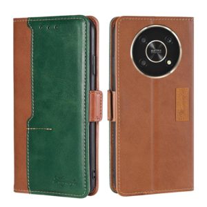 For Honor X30 Contrast Color Side Buckle Leather Phone Case(Light Brown + Green) (OEM)