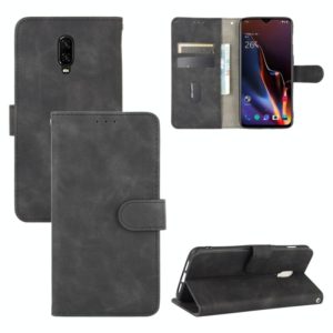 For OnePlus 6T Solid Color Skin Feel Magnetic Buckle Horizontal Flip Calf Texture PU Leather Case with Holder & Card Slots & Wallet(Black) (OEM)