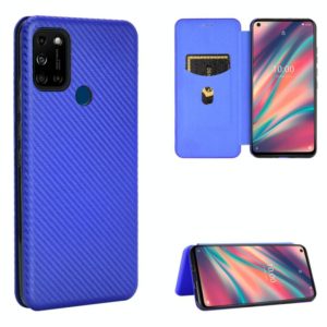 For Wiko View5 Plus Carbon Fiber Texture Horizontal Flip TPU + PC + PU Leather Case with Card Slot(Blue) (OEM)