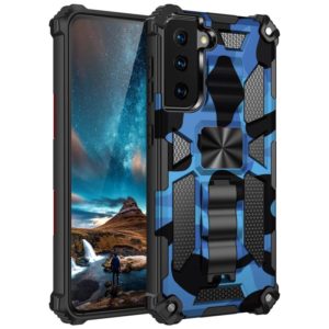 For Samsung Galaxy S21 Ultra 5G Camouflage Armor Shockproof TPU + PC Magnetic Protective Case with Holder(Dark Blue) (OEM)
