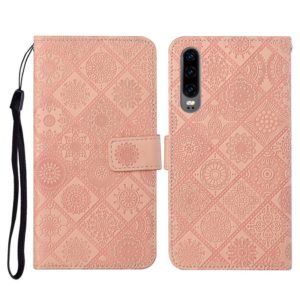 For Huawei P30 Ethnic Style Embossed Pattern Horizontal Flip Leather Case with Holder & Card Slots & Wallet & Lanyard(Pink) (OEM)
