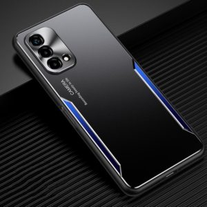 For OPPO A93 5G Blade Series TPU Frame + Titanium Alloy Sand Blasting Technology Backplane + Color Aluminum Alloy Decorative Edge Mobile Phone Protective Shell(Black + Blue) (OEM)
