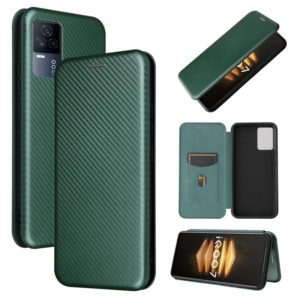 For vivo iQOO 7 5G Carbon Fiber Texture Horizontal Flip TPU + PC + PU Leather Case with Card Slot(Green) (OEM)