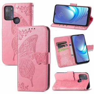 For Motorola Moto G50 Butterfly Love Flowers Embossed Horizontal Flip Leather Case with Holder & Card Slots & Wallet & Lanyard(Pink) (OEM)