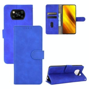 For Xiaomi Poco X3 NFC Solid Color Skin Feel Magnetic Buckle Horizontal Flip Calf Texture PU Leather Case with Holder & Card Slots & Wallet(Blue) (OEM)
