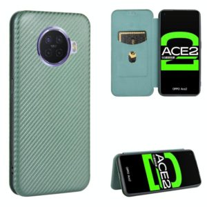For OPPO Ace2 Carbon Fiber Texture Horizontal Flip TPU + PC + PU Leather Case with Card Slot(Green) (OEM)