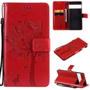 For Google Pixel 6 Pro Tree & Cat Embossed Pattern Horizontal Flip Leather Case with Holder & Card Slots & Wallet & Lanyard(Red) (OEM)