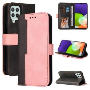 For Samsung Galaxy A22 4G Business Stitching-Color Horizontal Flip PU Leather Case with Holder & Card Slots & Photo Frame(Pink) (OEM)