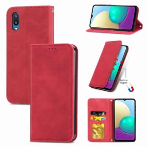 For Samsung Galaxy A02 Retro Skin Feel Business Magnetic Horizontal Flip Leather Case with Holder & Card Slots & Wallet & Photo Frame(Red) (OEM)