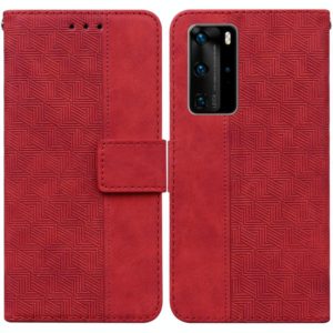 For Huawei P40 Pro Geometric Embossed Leather Phone Case(Red) (OEM)