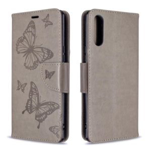 For Sony Xperia L4 Two Butterflies Embossing Pattern Horizontal Flip Leather Case with Holder & Card Slot & Wallet & Lanyard(Grey) (OEM)