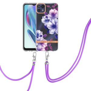 For Motorola Moto G50 5G Flowers Series TPU Phone Case with Lanyard(Purple Begonia) (OEM)