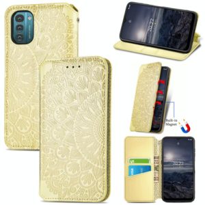 For Nokia G21 Blooming Mandala Embossed Magnetic Leather Phone Case(Yellow) (OEM)