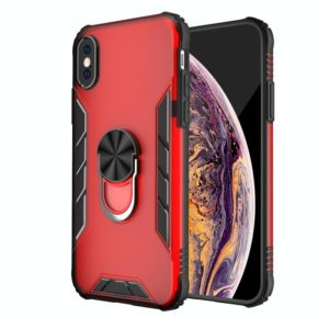 For iPhone XS Max Magnetic Frosted PC + Matte TPU Shockproof Case with Ring Holder(China Red) (OEM)