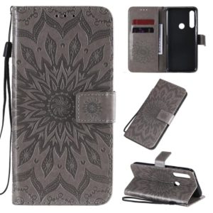 For Motorola Moto G Power Embossed Sunflower Pattern Horizontal Flip PU Leather Case with Holder & Card Slots & Wallet & Lanyard(Gray) (OEM)