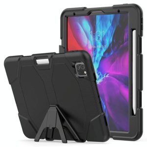 For iPhone 11 Pro For iPad Pro 11 inch (2020) Shockproof Colorful Silicon + PC Protective Case with Holder & Shoulder Strap & Hand Strap & Pen Slot(Black) (OEM)