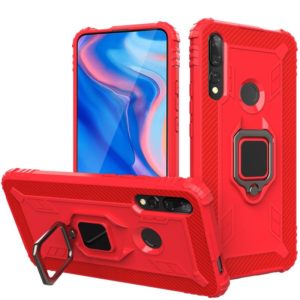 For Huawei P Smart Z Carbon Fiber Protective Case with 360 Degree Rotating Ring Holder(Red) (OEM)