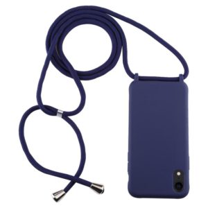 For iPhone XR Candy Color TPU Protective Case with Lanyard(Dark Blue) (OEM)