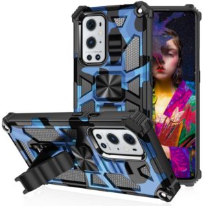 For OnePlus 9 Camouflage Armor Shockproof TPU + PC Magnetic Protective Case with Holder(Dark Blue) (OEM)