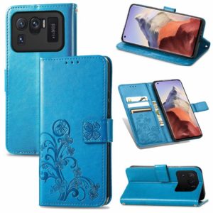 For Xiaomi Mi 11 Ultra Four-leaf Clasp Embossed Buckle Mobile Phone Protection Leather Case with Lanyard & Card Slot & Wallet & Bracket Function(Blue) (OEM)