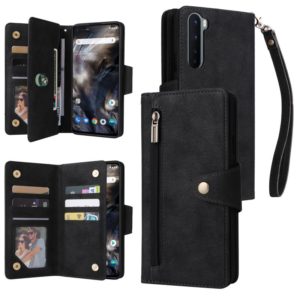 For OnePlus Nord Rivet Buckle 9 Cards Three Fold Leather Phone Case(Black) (OEM)