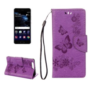 For Huawei P10 Plus Butterflies Embossing Horizontal Flip Leather Case with Holder & Card Slots & Wallet & Lanyard(Purple) (OEM)