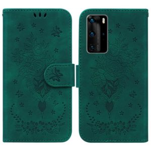 For Huawei P40 Pro Butterfly Rose Embossed Leather Phone Case(Green) (OEM)
