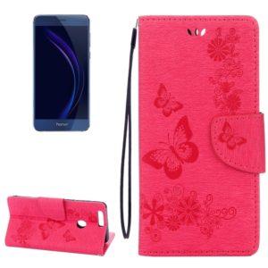 For Huawei Honor 8 Butterflies Embossing Horizontal Flip Leather Case with Holder & Card Slots & Wallet & Lanyard(Magenta) (OEM)