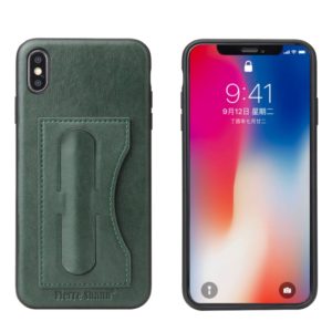 For iPhone XS Max Fierre Shann Full Coverage Protective Leather Case with Holder & Card Slot(Green) (OEM)