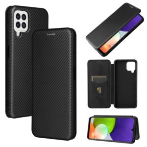 For Samsung Galaxy A22 4G Carbon Fiber Texture Horizontal Flip TPU + PC + PU Leather Case with Card Slot(Black) (OEM)