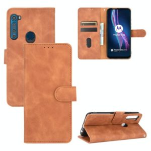 For Motorola Moto One Fusion Plus Solid Color Skin Feel Magnetic Buckle Horizontal Flip Calf Texture PU Leather Case with Holder & Card Slots & Wallet(Brown) (OEM)