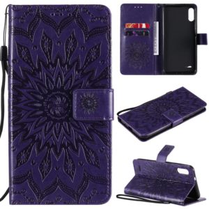 For LG K22 / K22 Plus Sun Embossing Pattern Horizontal Flip Leather Case with Card Slot & Holder & Wallet & Lanyard(Purple) (OEM)