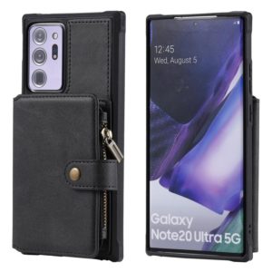 Zipper Shockproof Protective Case with Card Slots & Bracket & Photo Holder & Wallet Function For Samsung Galaxy Note20 Ultra(Black) (OEM)