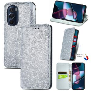 For Motorola Edge X30 Blooming Mandala Embossed Magnetic Leather Phone Case(Gray) (OEM)