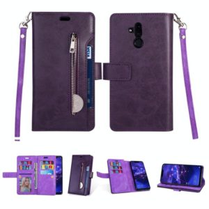 For Huawei Mate 20 lite Multifunctional Zipper Horizontal Flip Leather Case with Holder & Wallet & 9 Card Slots & Lanyard(Purple) (OEM)