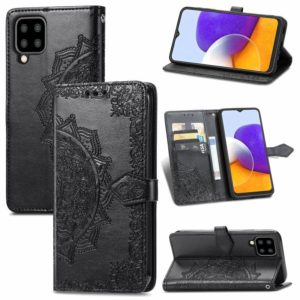 For Samsung Galaxy A22 4G Mandala Embossing Pattern Horizontal Flip Leather Case with Holder & Card Slots & Wallet & Lanyard(Black) (OEM)