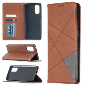 For OPPO Reno4 Pro 5G Rhombus Texture Horizontal Flip Magnetic Leather Case with Holder & Card Slots(Brown) (OEM)