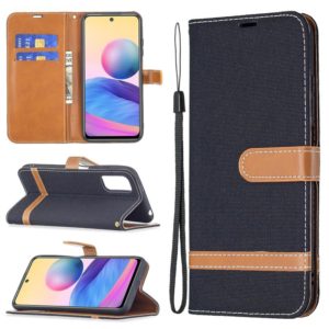 For Xiaomi Poco M3 Pro / Redmi Note 10 5G Color Matching Denim Texture Horizontal Flip Leather Case with Holder & Card Slots & Wallet & Lanyard(Black) (OEM)